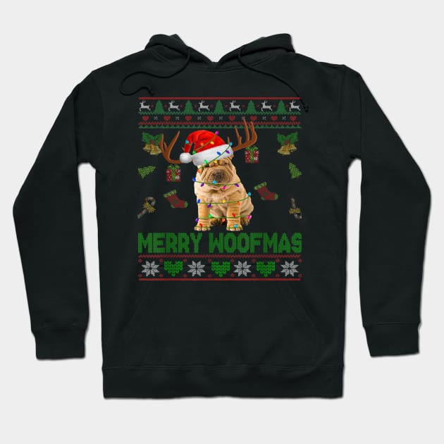 Merry Woofmas Christmas Santa Reindeer Shar Pei Hoodie by bienvaem